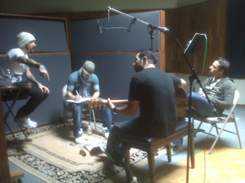 Brian Littrell, AJ McLean and Howie Dorough of the Backstreet Boys in the studio