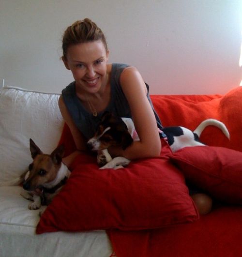 Kylie Minogue with some dogs